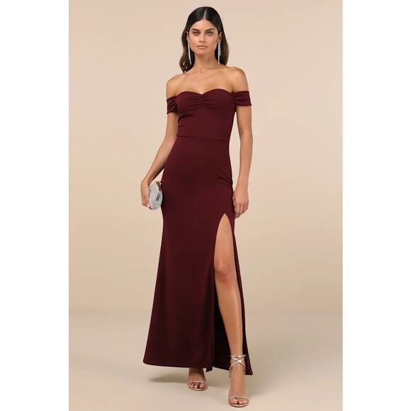 Lulus Beyond Excellent Wine Red Off-the-Shoulder Mermaid Maxi Dress Wedding S - Picture 1 of 5